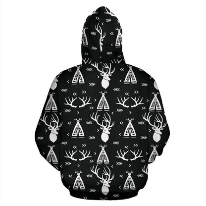 Deer Native Indian Print Pattern Zip Up Hoodie