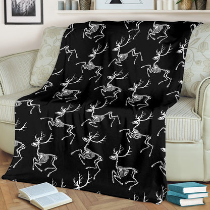 Deer Skeleton Print Pattern Fleece Blanket