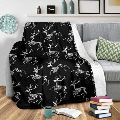 Deer Skeleton Print Pattern Fleece Blanket