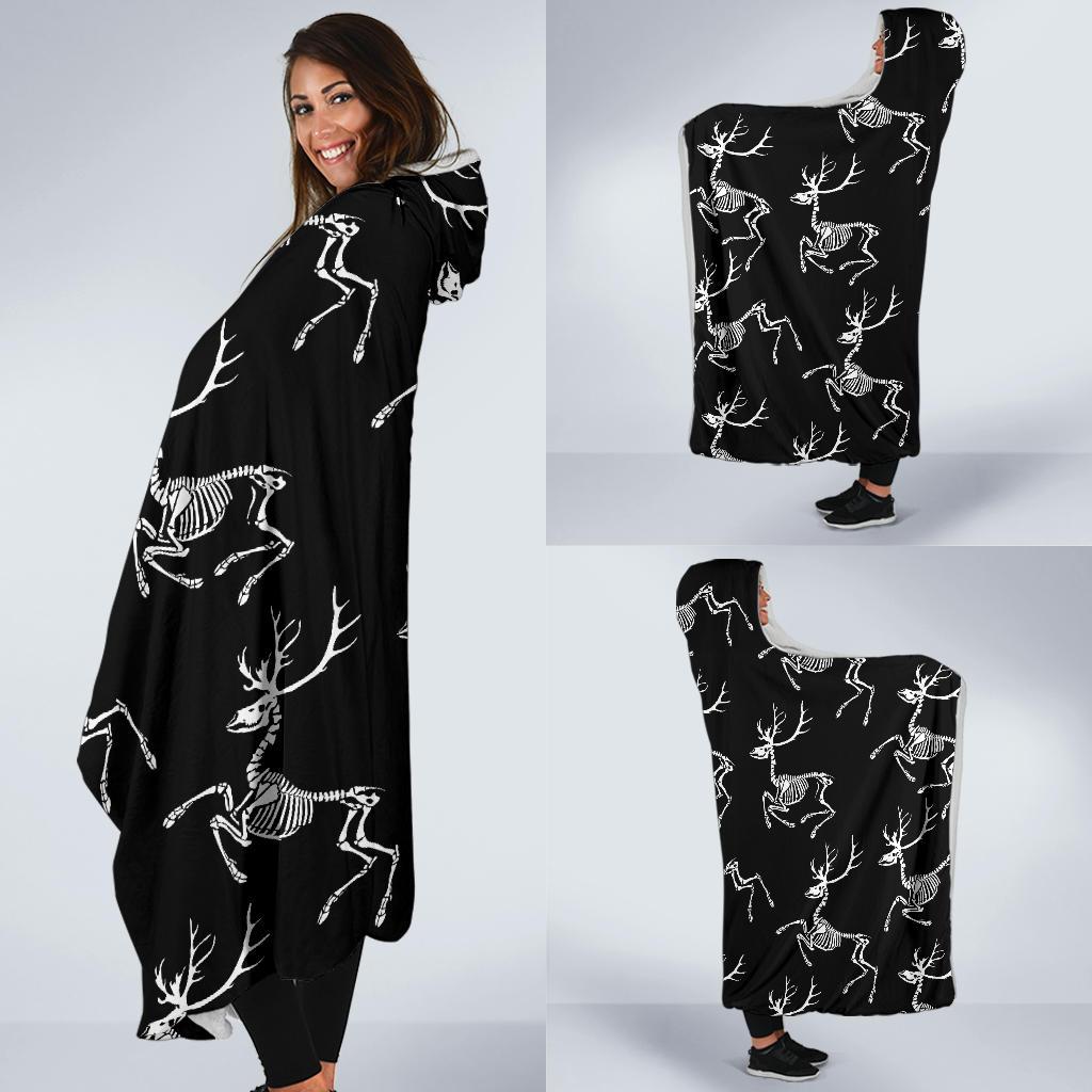 Deer Skeleton Print Pattern Hooded Blanket-JTAMIGO.COM