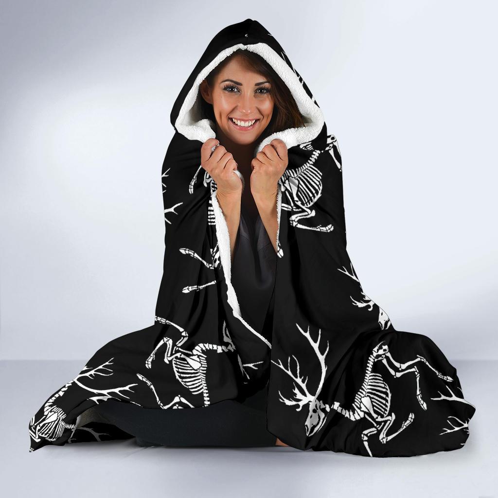 Deer Skeleton Print Pattern Hooded Blanket-JTAMIGO.COM