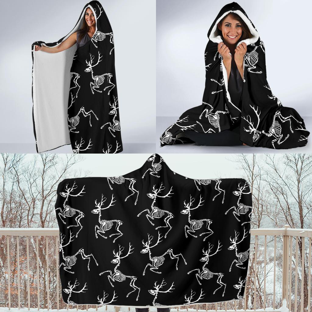 Deer Skeleton Print Pattern Hooded Blanket-JTAMIGO.COM