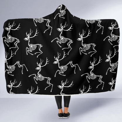 Deer Skeleton Print Pattern Hooded Blanket-JTAMIGO.COM
