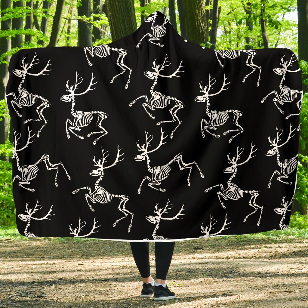 Deer Skeleton Print Pattern Hooded Blanket-JTAMIGO.COM