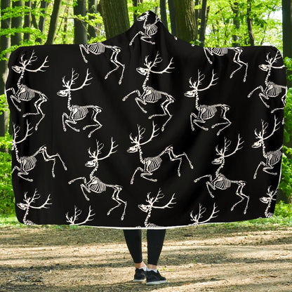 Deer Skeleton Print Pattern Hooded Blanket-JTAMIGO.COM