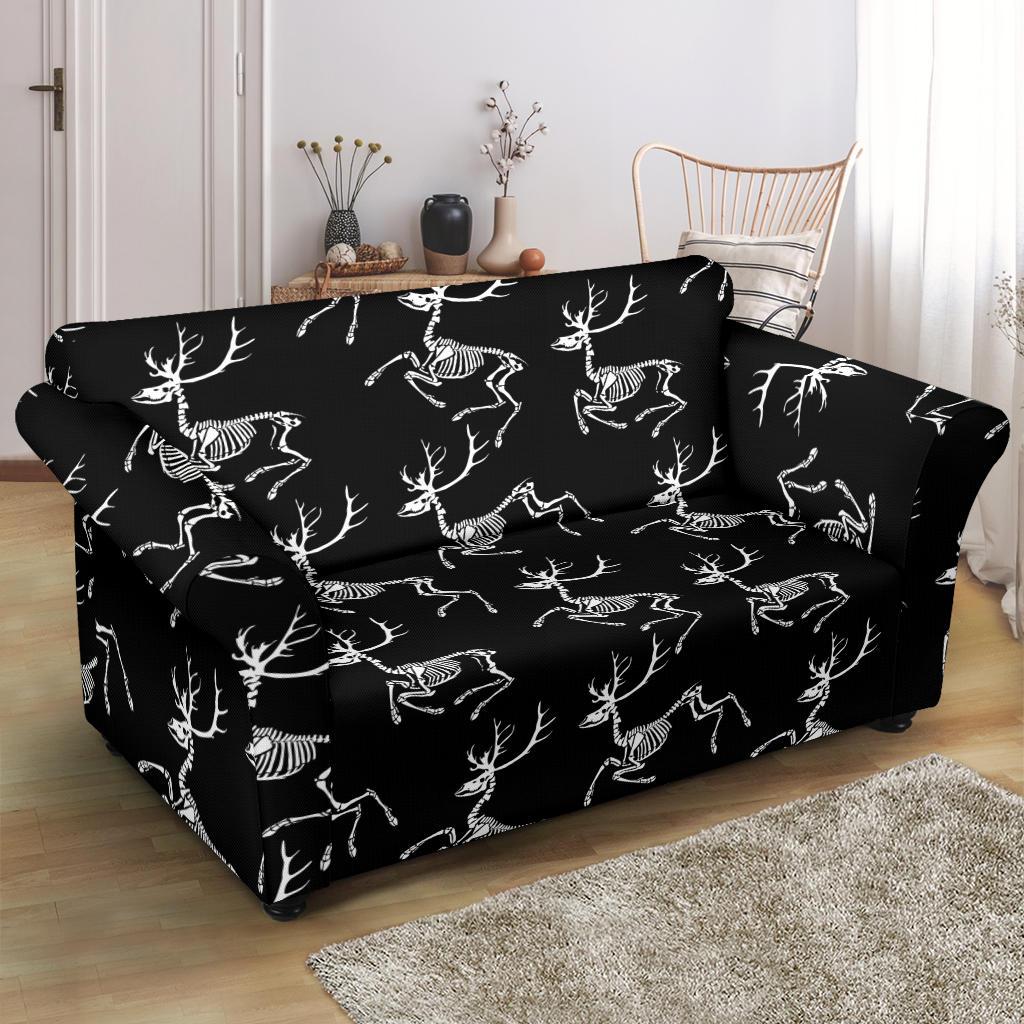 Deer Skeleton Print Pattern Loveseat Slipcover-JTAMIGO.COM