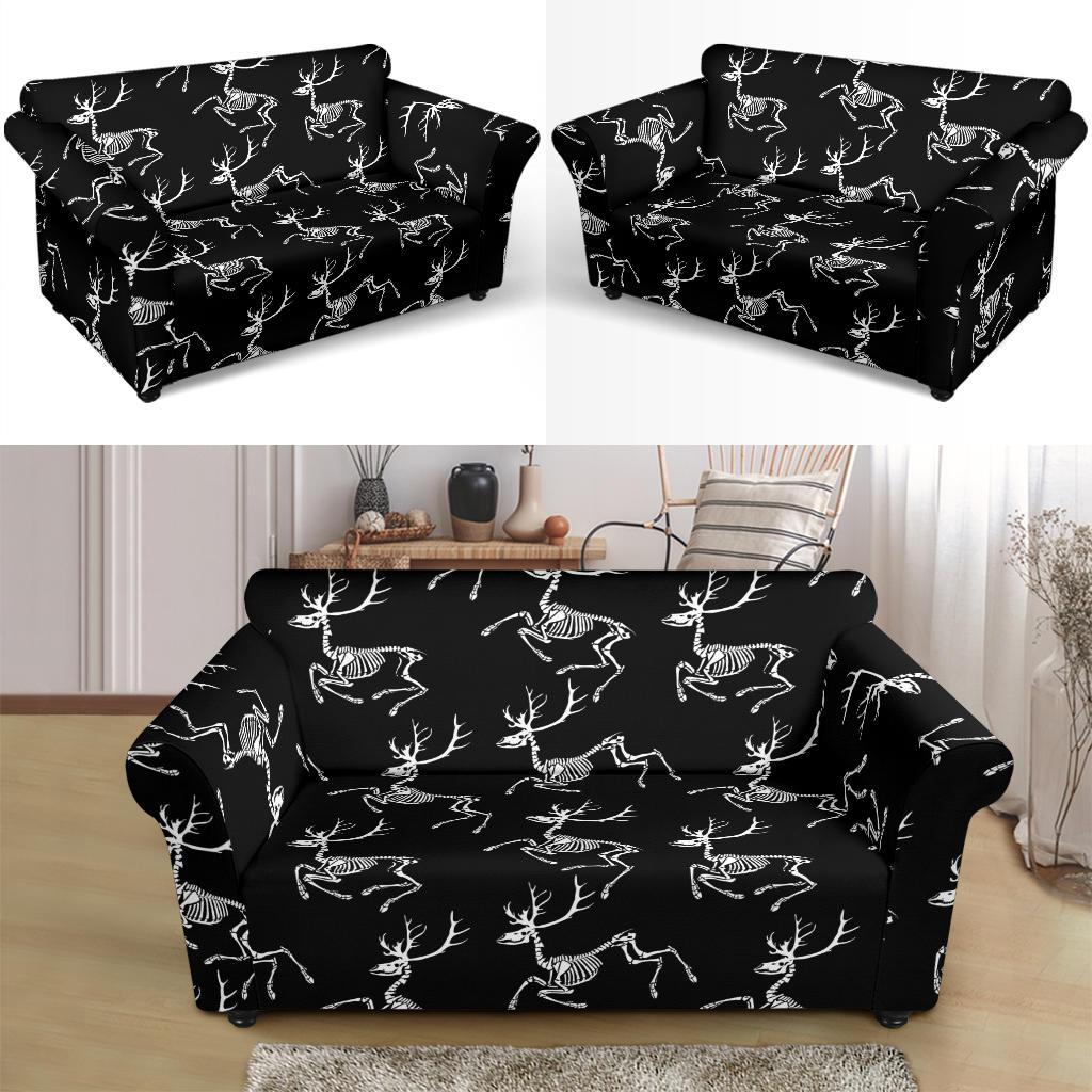 Deer Skeleton Print Pattern Loveseat Slipcover-JTAMIGO.COM