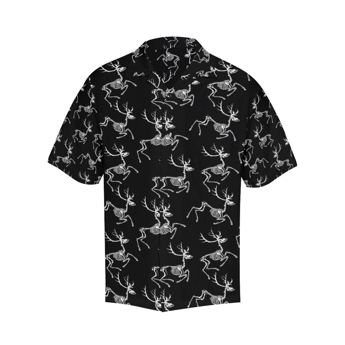 Deer Skeleton Print Pattern Men Aloha Hawaiian Shirt
