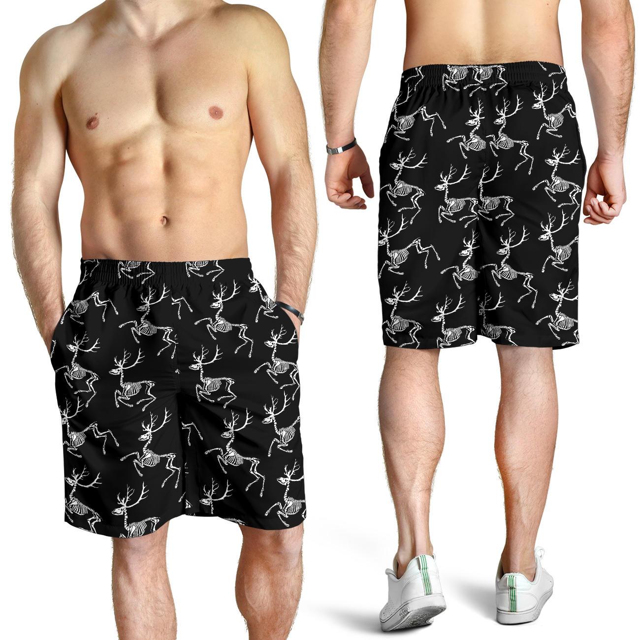 Deer Skeleton Print Pattern Mens Shorts-JTAMIGO.COM