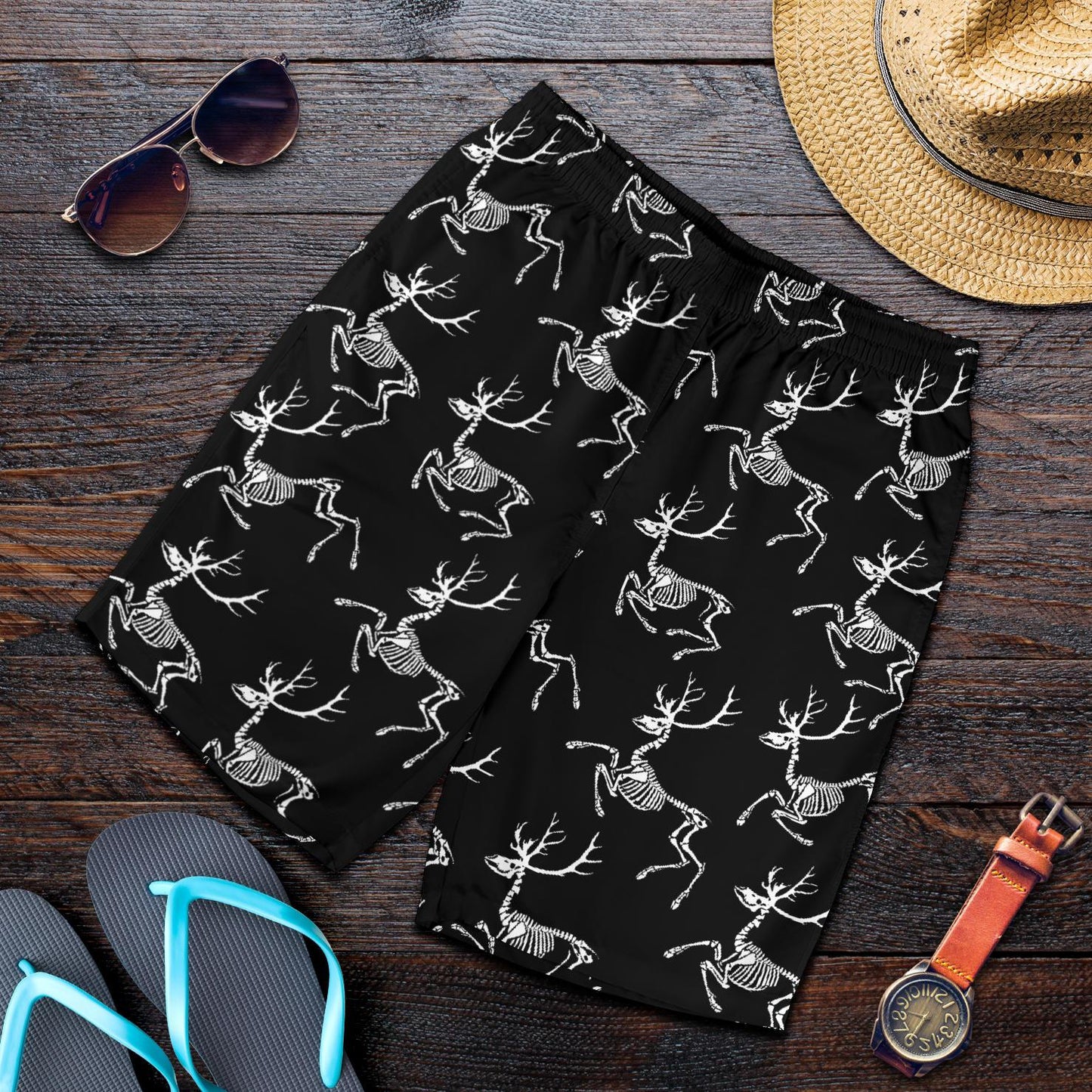 Deer Skeleton Print Pattern Mens Shorts-JTAMIGO.COM