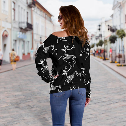 Deer Skeleton Print Pattern Off Shoulder Sweatshirt