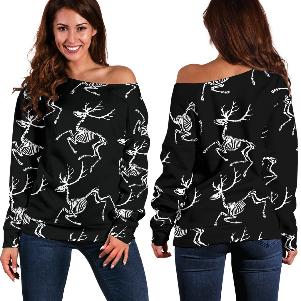 Deer Skeleton Print Pattern Off Shoulder Sweatshirt