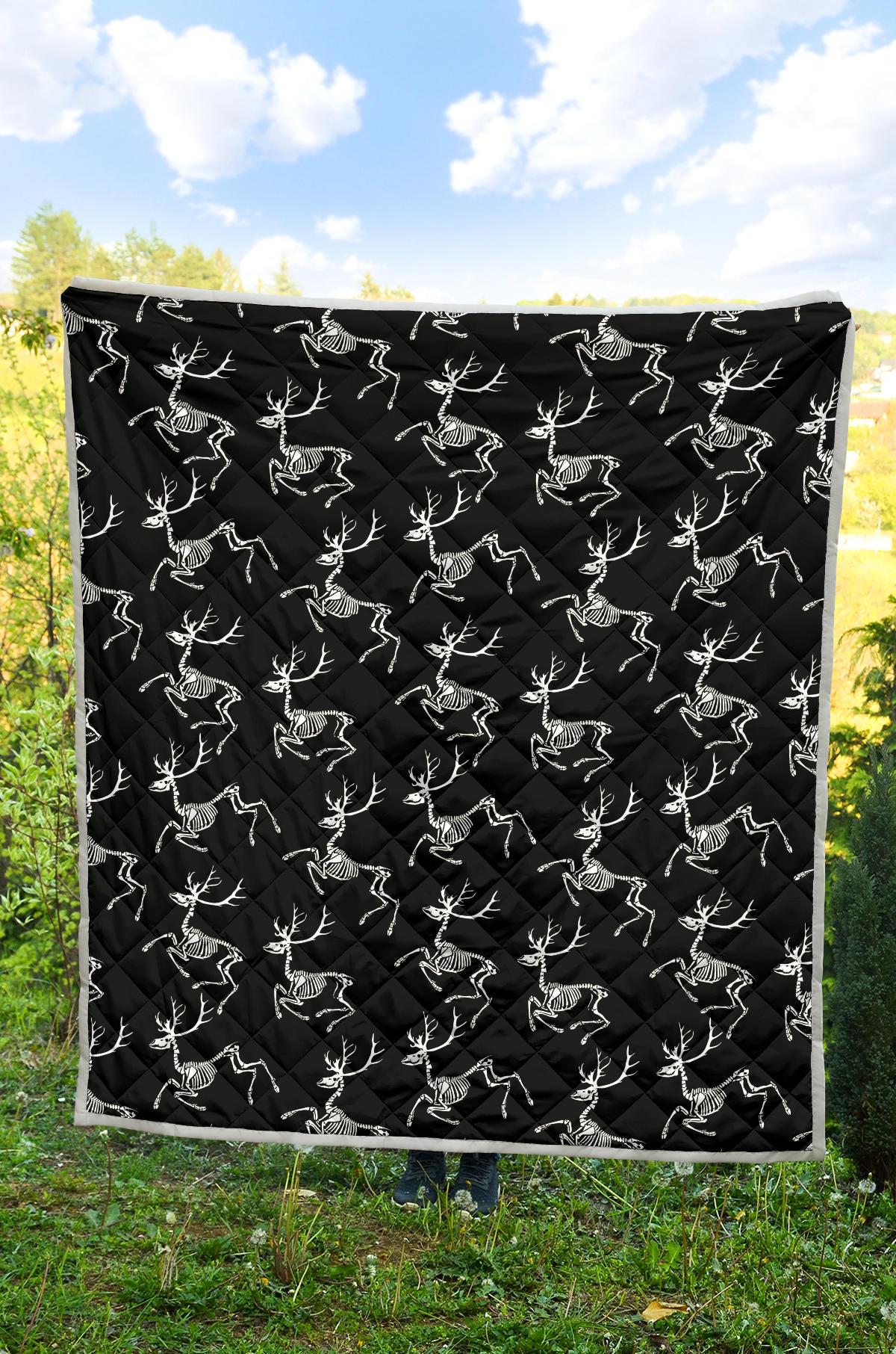 Deer Skeleton Print Pattern Premium Quilt-JTAMIGO.COM