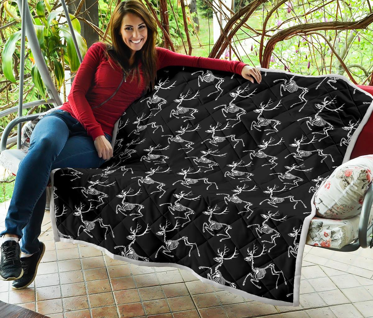 Deer Skeleton Print Pattern Premium Quilt-JTAMIGO.COM