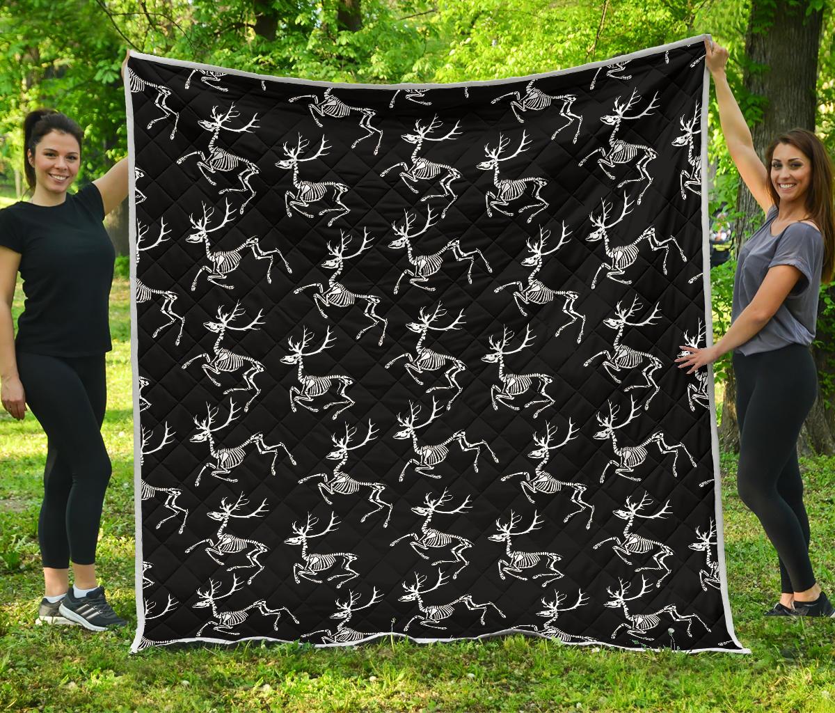 Deer Skeleton Print Pattern Premium Quilt-JTAMIGO.COM