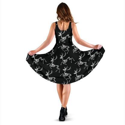 Deer Skeleton Print Pattern Sleeveless Dress