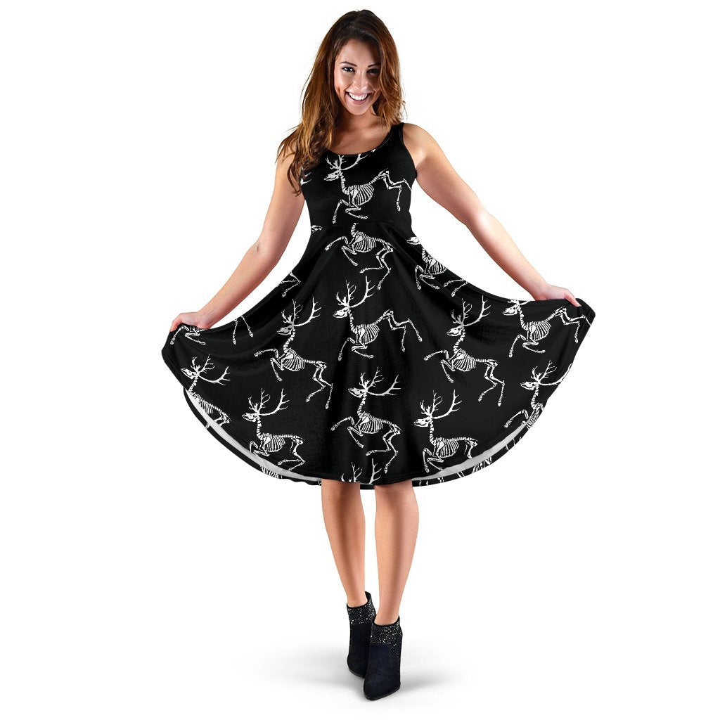 Deer Skeleton Print Pattern Sleeveless Dress