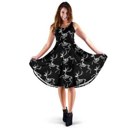 Deer Skeleton Print Pattern Sleeveless Dress