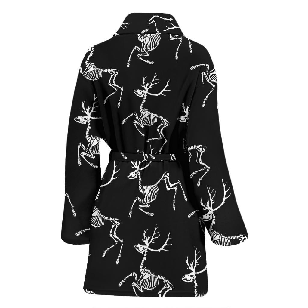 Deer Skeleton Print Pattern Women Bath Robe-JTAMIGO.COM