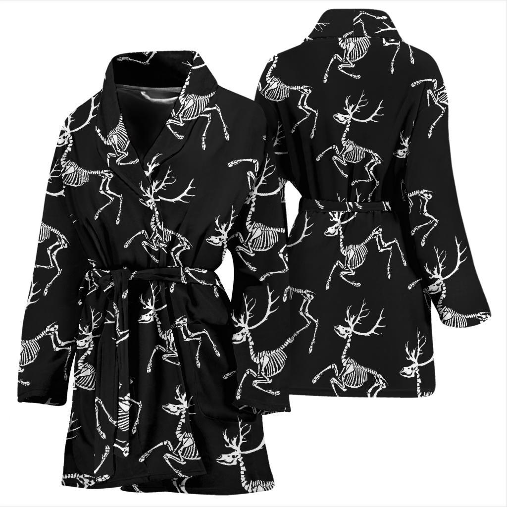 Deer Skeleton Print Pattern Women Bath Robe-JTAMIGO.COM