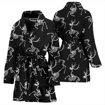 Deer Skeleton Print Pattern Women Bath Robe-JTAMIGO.COM