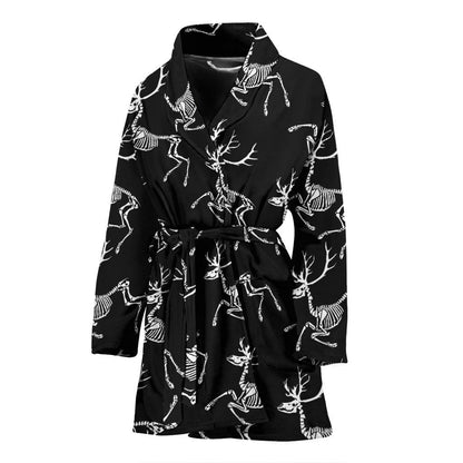 Deer Skeleton Print Pattern Women Bath Robe-JTAMIGO.COM