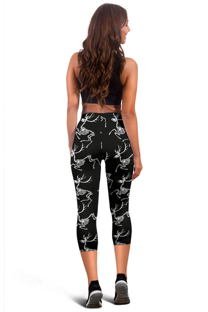 Deer Skeleton Print Pattern Women Capris