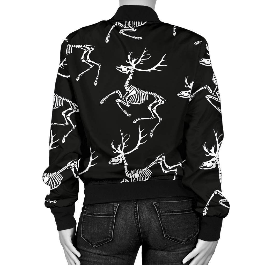 Deer Skeleton Print Pattern Women Casual Bomber Jacket