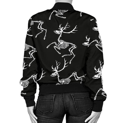 Deer Skeleton Print Pattern Women Casual Bomber Jacket