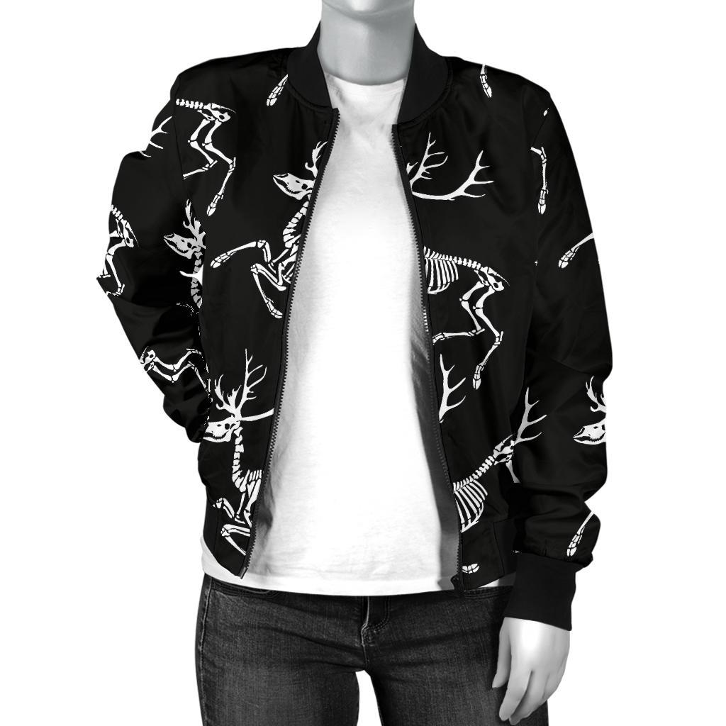 Deer Skeleton Print Pattern Women Casual Bomber Jacket