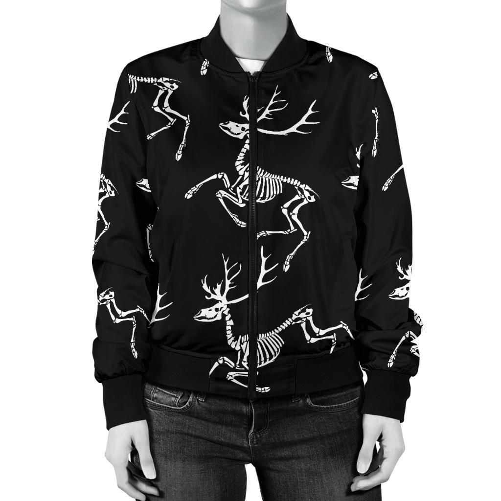 Deer Skeleton Print Pattern Women Casual Bomber Jacket