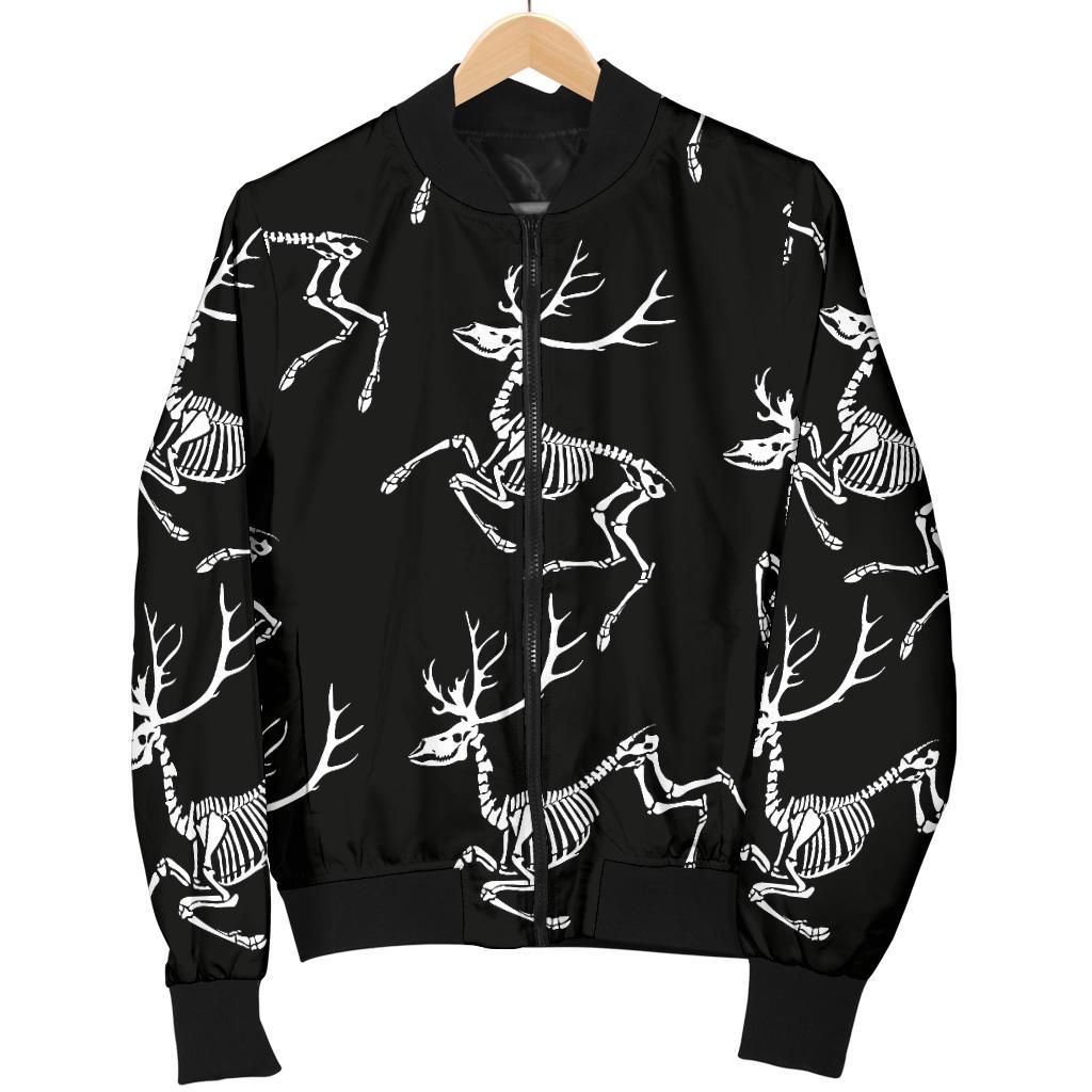 Deer Skeleton Print Pattern Women Casual Bomber Jacket