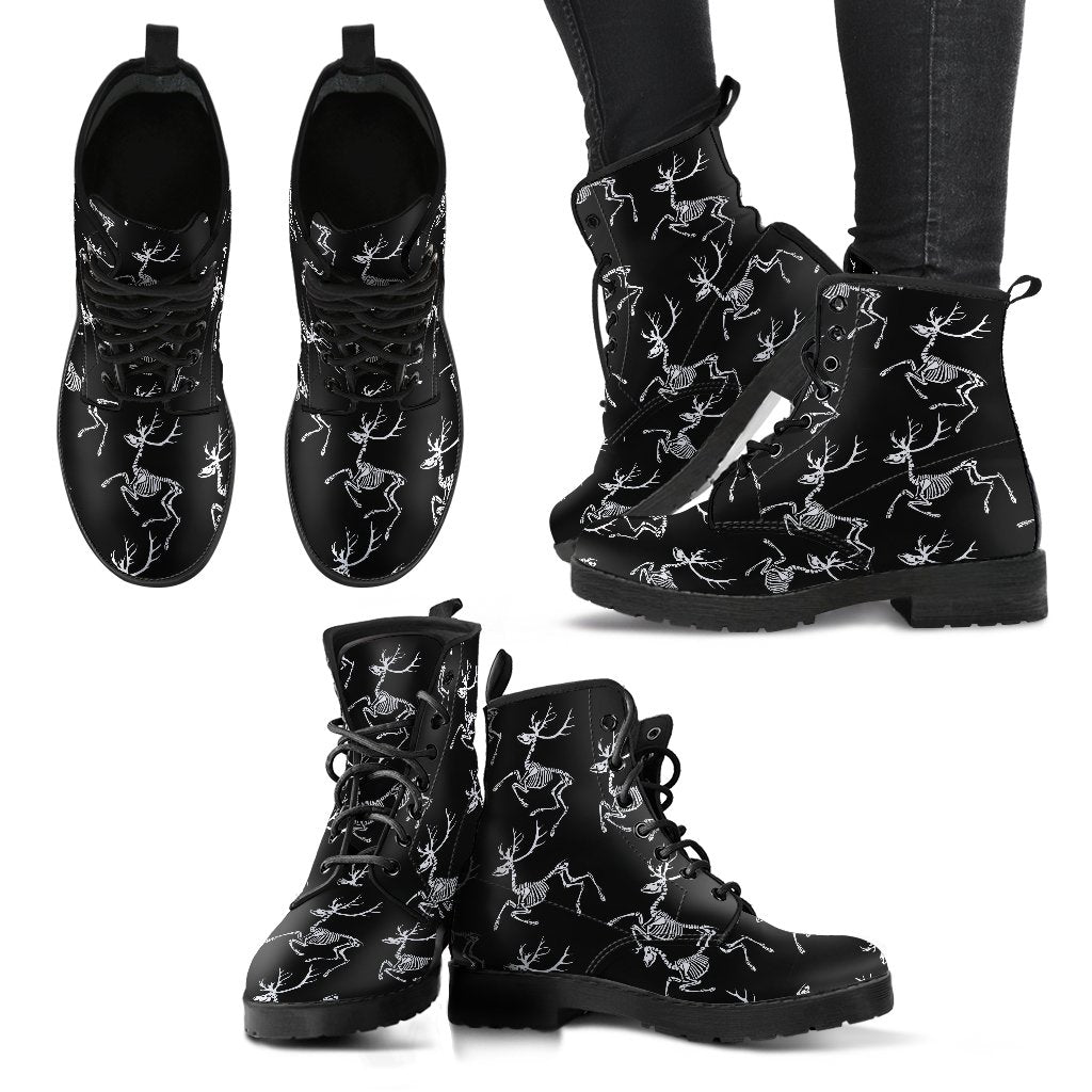 Deer Skeleton Print Pattern Women Leather Boots-JTAMIGO.COM