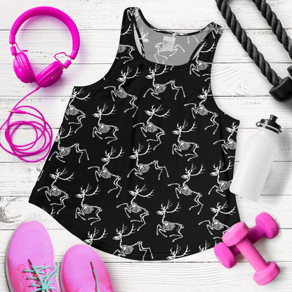 Deer Skeleton Print Pattern Women Racerback Tank Top