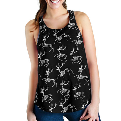 Deer Skeleton Print Pattern Women Racerback Tank Top