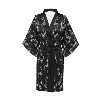 Deer Skeleton Print Pattern Women Short Kimono Robe