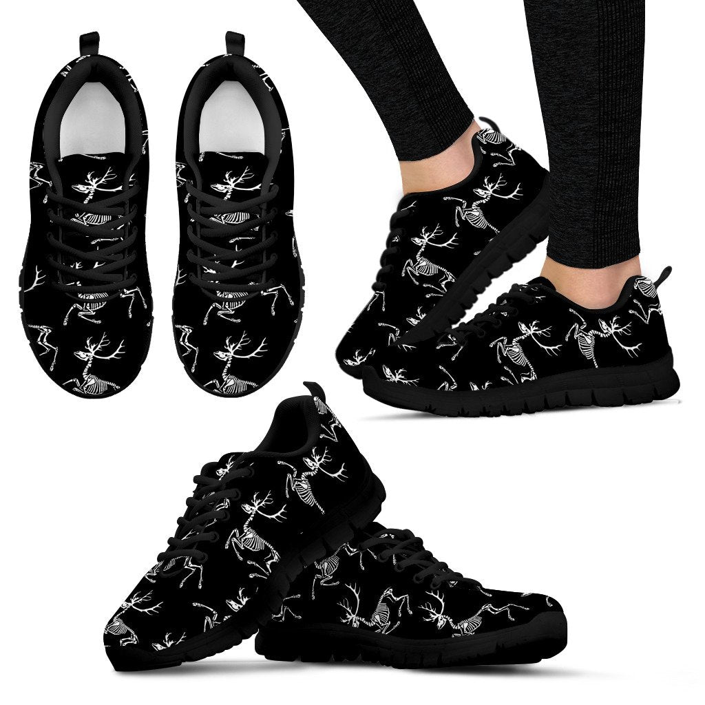 Deer Skeleton Print Pattern Women Sneakers Shoes