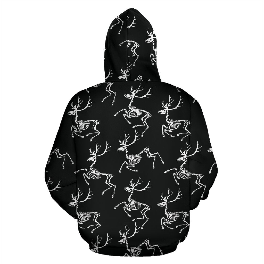 Deer Skeleton Print Pattern Zip Up Hoodie