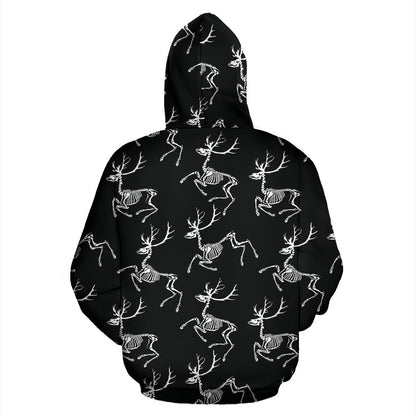 Deer Skeleton Print Pattern Zip Up Hoodie