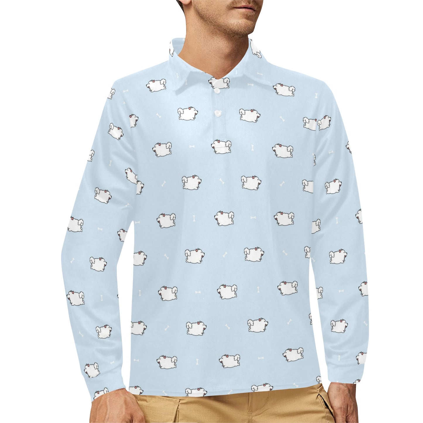 Samoyeds Print Design LKS302 Long Sleeve Polo Shirt For Men's