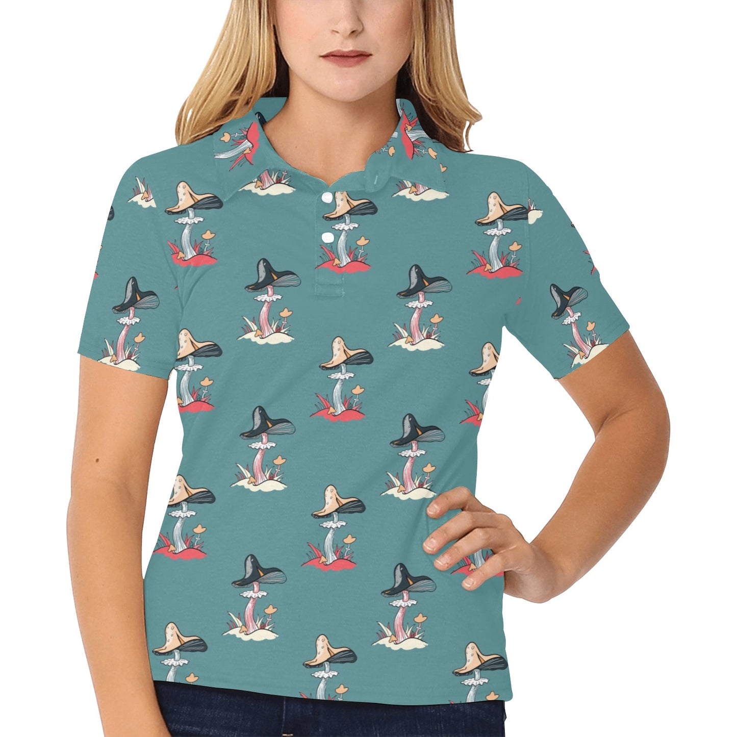 Mushroom Pattern Print Design A04 Women's Polo Shirt