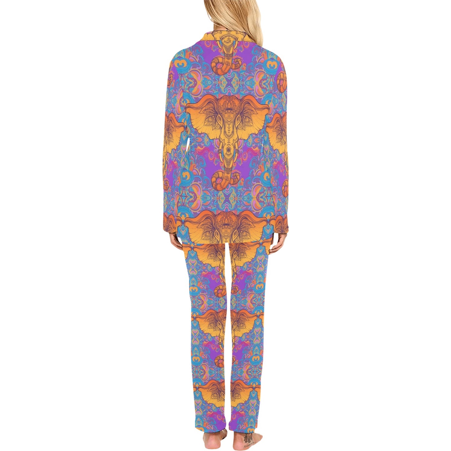Gold Elephant Indian Women's Long Pajama Set