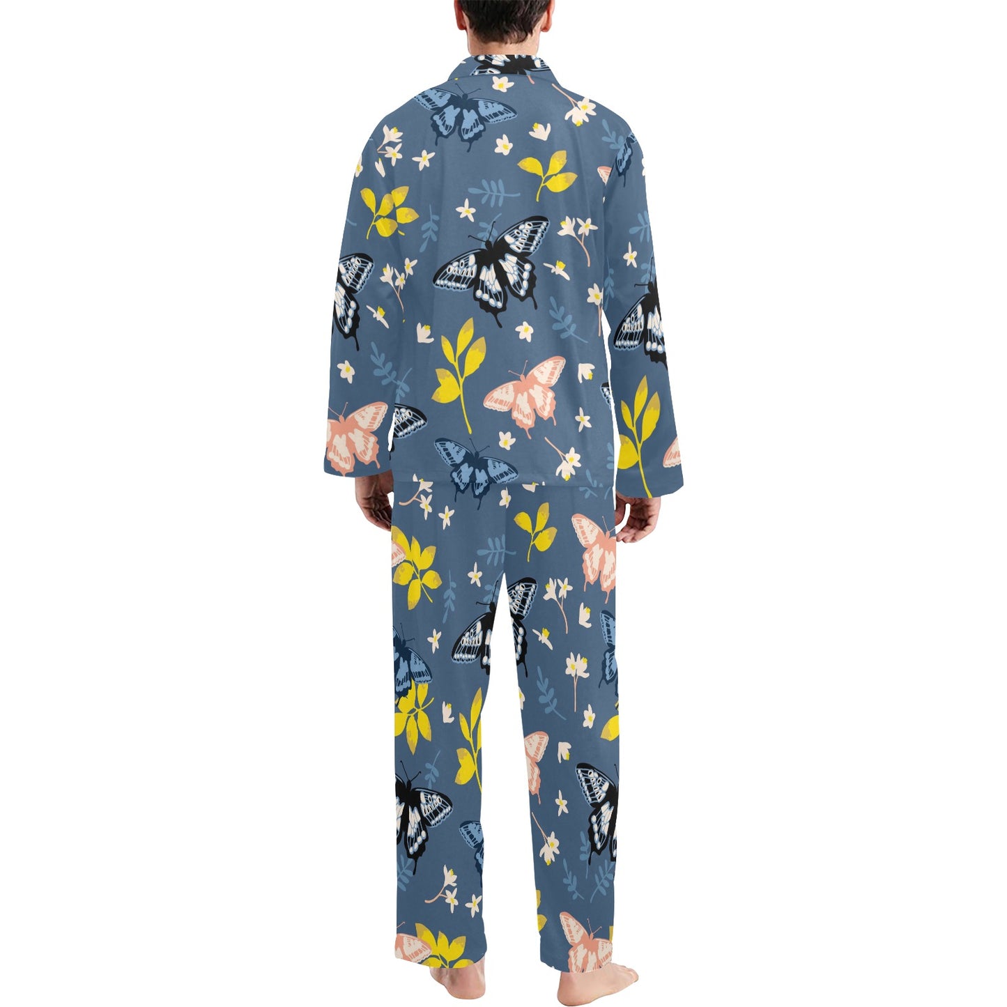 Monarch Butterfly Pattern Print Design 02 Men's Long Pajama Set