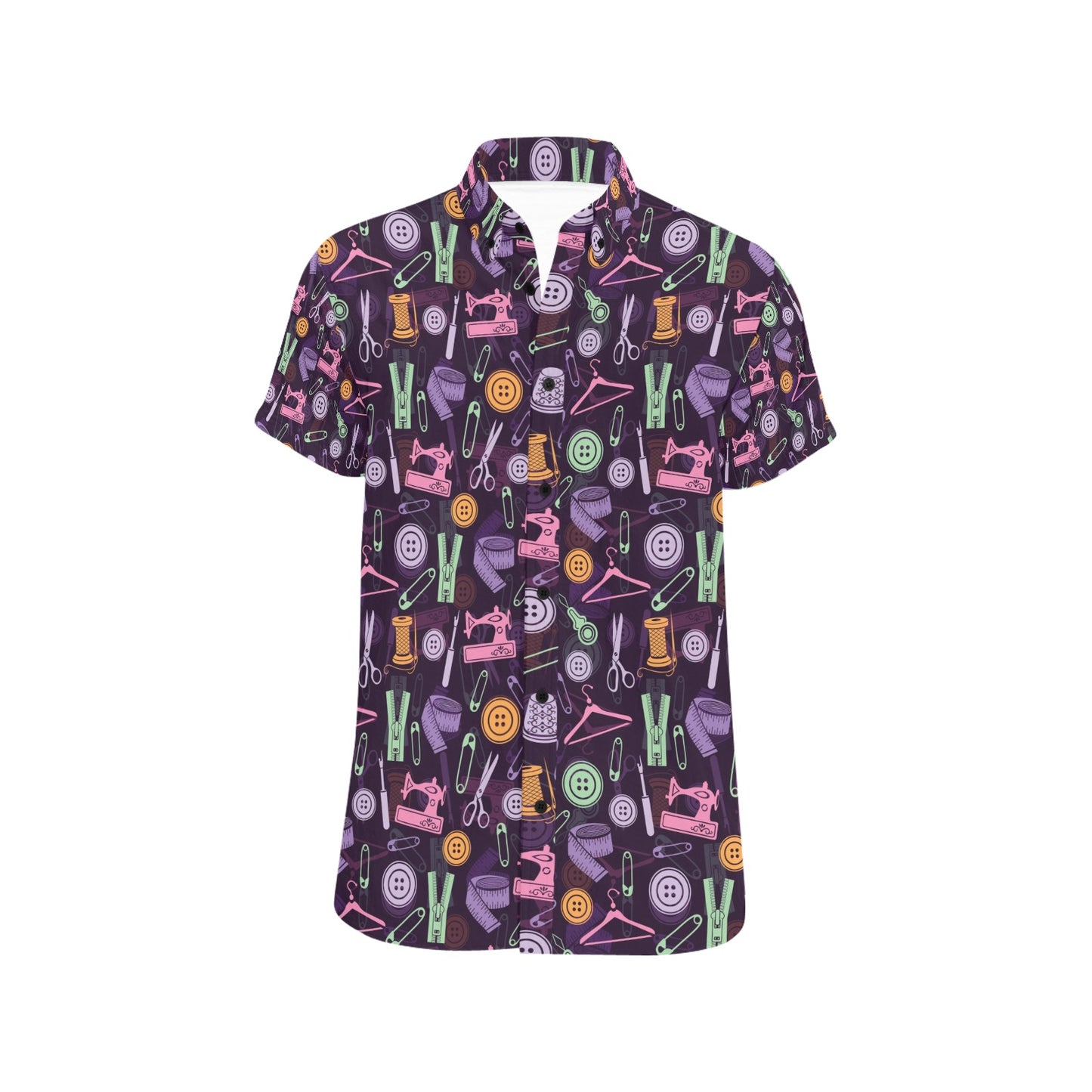 Sewing Equipment Print Design LKS306 Men Short Sleeve Button Up Shirt