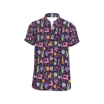 Sewing Equipment Print Design LKS306 Men Short Sleeve Button Up Shirt