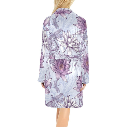 Water Lily Pattern Print Design WL01 Women's Fleece Robe
