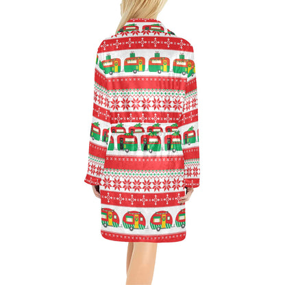 Camper Camping Ugly Christmas Design Print Women's Fleece Robe