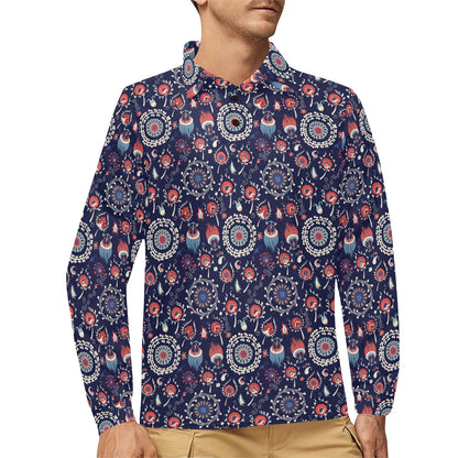 Suzani Print Design LKS305 Long Sleeve Polo Shirt For Men's