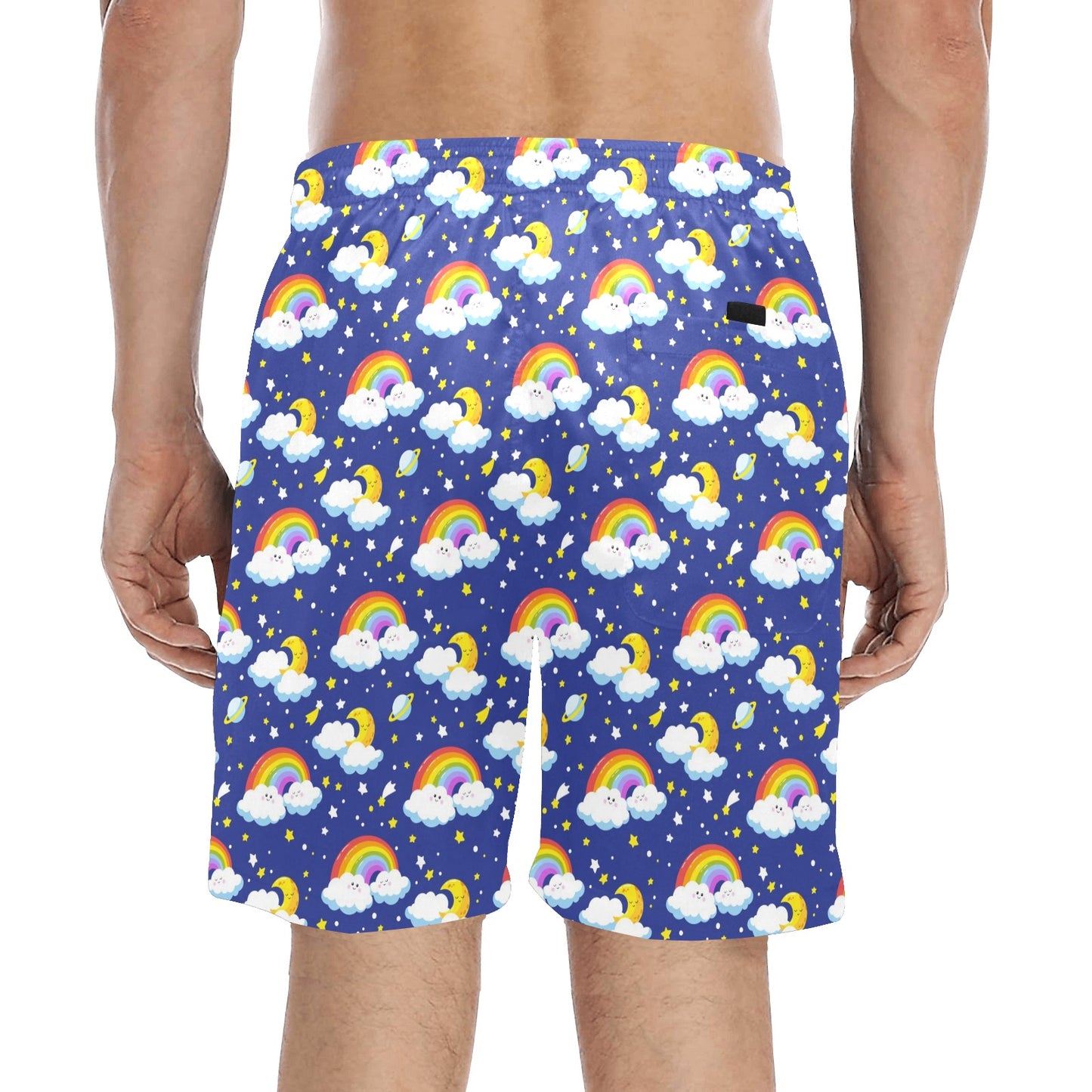 Rainbow Space Design Print Men's Swim Trunks Beach Shorts
