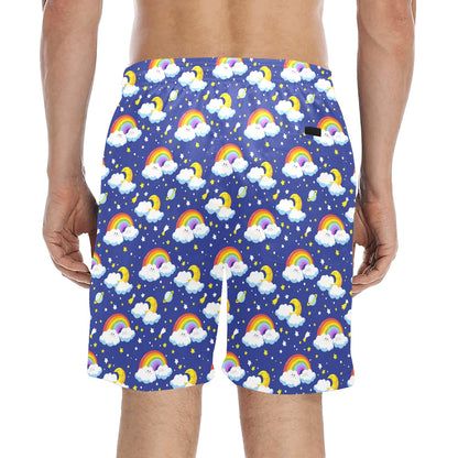 Rainbow Space Design Print Men's Swim Trunks Beach Shorts